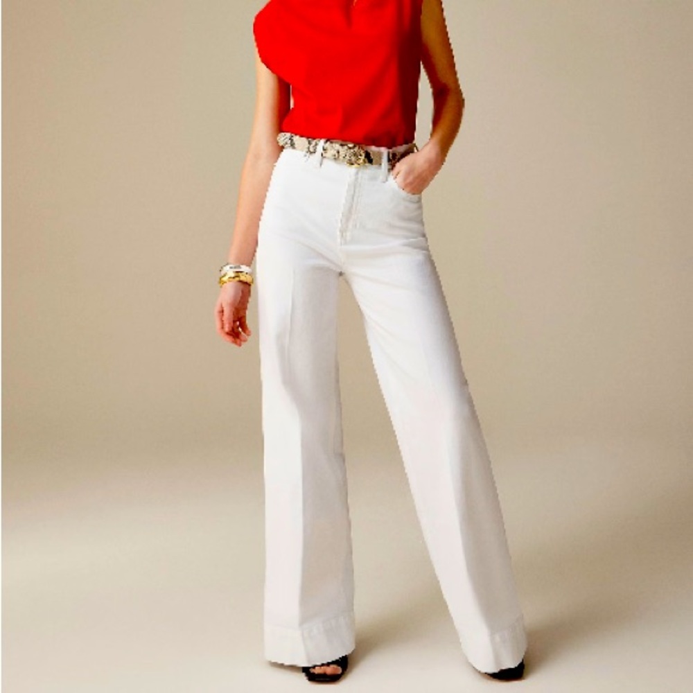 J.Crew Wide Leg Flare High rise Sailor Trouser Denim Jeans White 24P 24 Petite